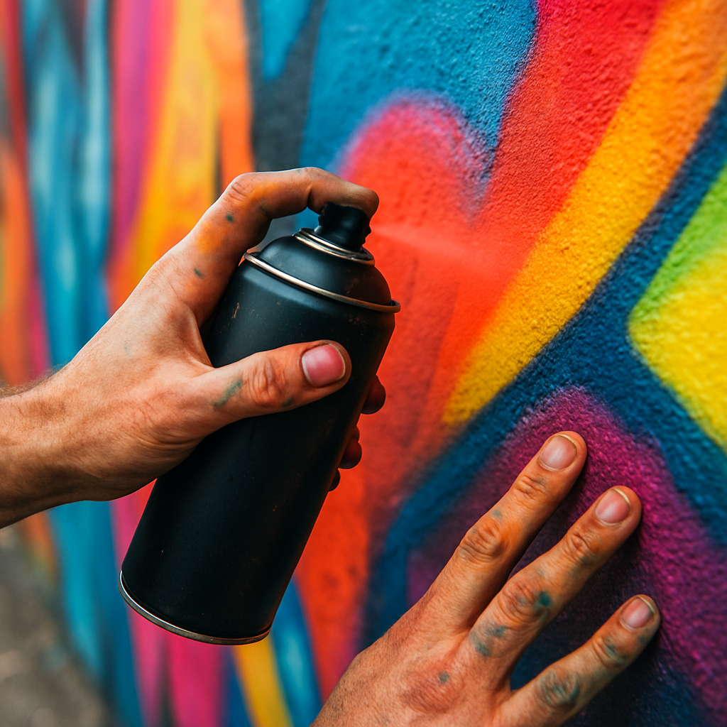 Malik en plein travail sur une nouvelle fresque