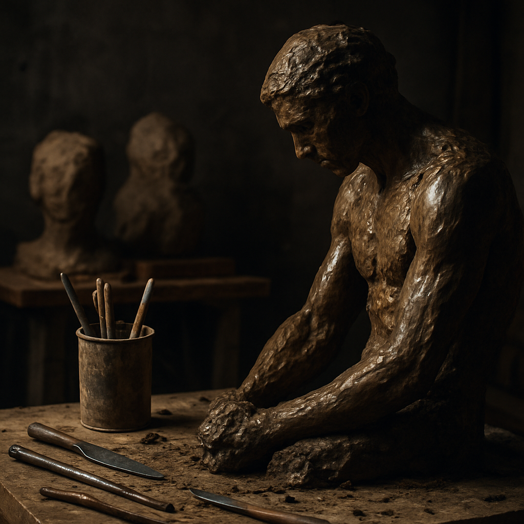 Une sculpture en cours dans l'atelier d'Omar